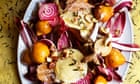 Nigel Slater’s recipes for red leaves, warm cheese and chestnuts, and for chocolate chestnut cake