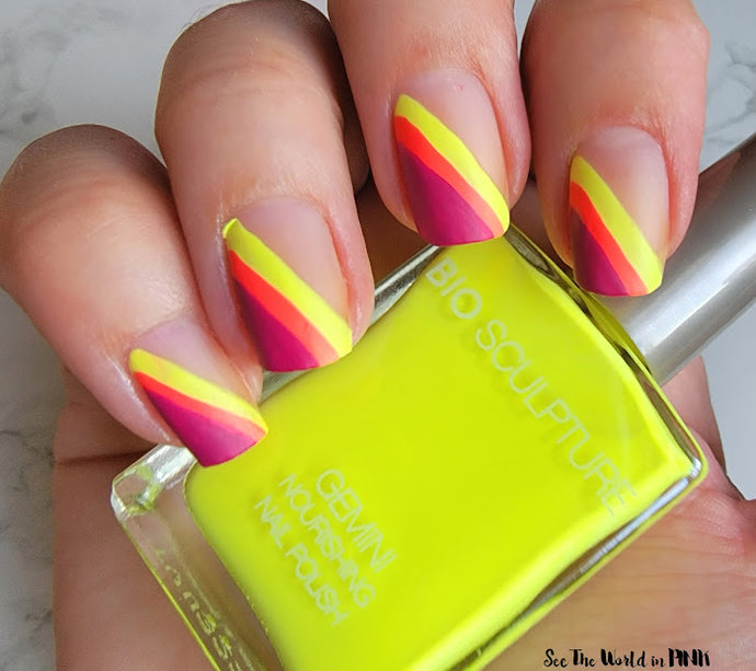 Manicure Monday - Neon Bright Diagonal Negative Space Nails