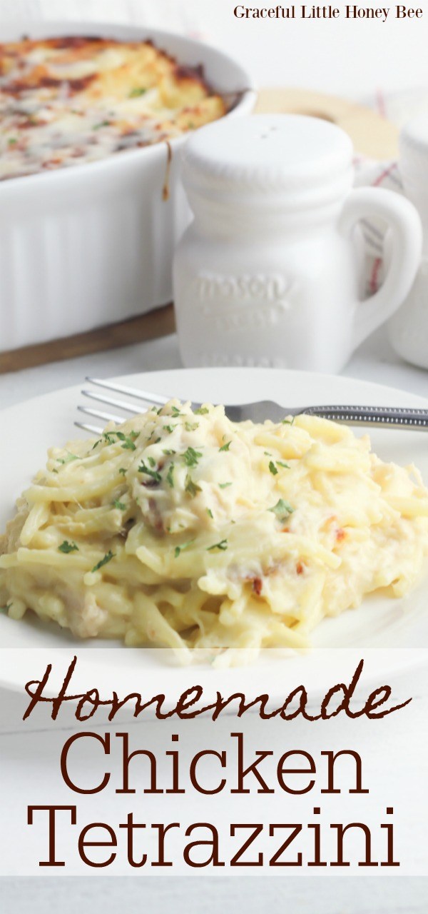 This Homemade Chicken Tetrazzini is full of noodles, cream and all kinds of comfort flavors