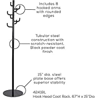 Safco Products Hook Head Coat Rack (15" D x 15" W x 68" H) only $57.68