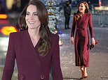 Princess of Wales looks radiant in an Eponine burgundy coat dress at her carol service