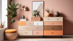 An assortment of affordable dressers in various styles and materials, suitable for small spaces and budget-conscious consumers. The image should showcase modern, functional designs and a range of colo