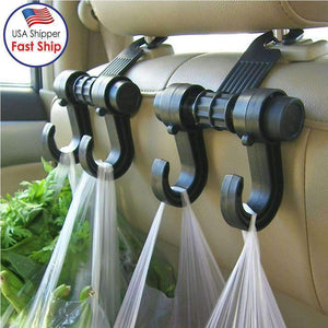 2 PCS Car Vehicle Multi-functional Seat Headrest Bag Hanger Hook Holder Double Hooks - Black
