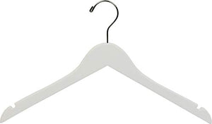 The Great American Hanger Company White Wood Top Hanger, Box of 100 Space Saving 17 Inch Flat Wooden Hangers w/Chrome Swivel Hook & Notches for Shirt Jacket or Dress