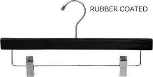 Black Rubberized Wooden Pant Hanger with Adjustable Cushion Clips, Rubber Coated Bottom Hangers with Chrome Swivel Hook (Set of 100) by The Great American Hanger Company