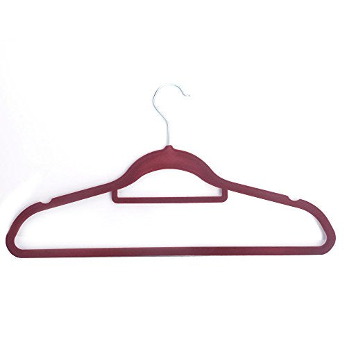 Alightup Premium Quality Flocking Velvet Hangers (Set of 20) - Ultra Thin Anti-Slip Velvet Clothes Suit Hangers - with Bonus Accessory Bar - Space Saving Clothes Hangers - Wine Red