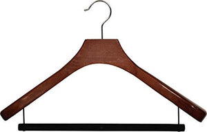 The Great American Hanger Company Deluxe Wooden Suit Hanger with Velvet Bar and Walnut Finish, Box of 12 Large 2 Inch Wide Coat Hangers with Chrome Swivel Hook