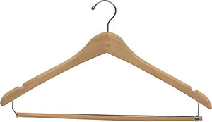 The Great American Hanger Company Curved Wood Suit Hanger w/Locking Bar, Box of 50 17 Inch Hangers w/Natural Finish & Chrome Swivel Hook & Notches for Shirt Dress or Pants