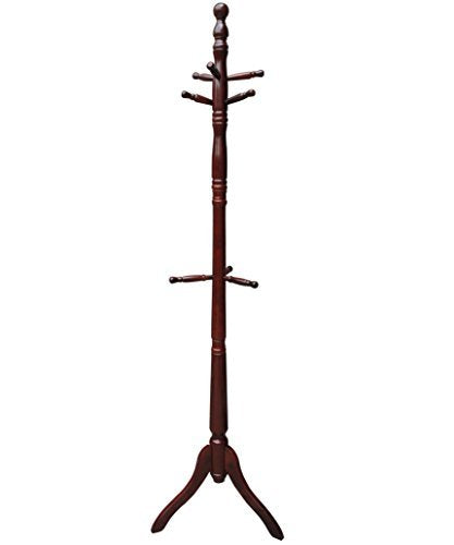 Creation Yusheng Coat Rack Hanger Solid Wood Hall Tree Home Decor with 9 Hooks for Jackets Scarves Stand, Tripod Base (Cherry)
