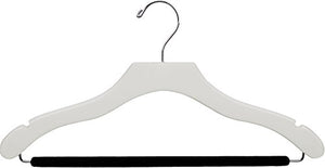 The Great American Hanger Company Wavy White Wood Suit Hanger w/Velvet Non-Slip Bar, Box of 50 Space Saving 17 Inch Flat Wooden Hangers w/Chrome Swivel Hook & Notches for Shirt Dress or Pants
