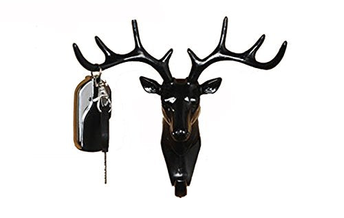 SaPeal Head Single Wall Hook/Hanger Animal Shaped Coat Hat Hook Heavy Duty, Rustic, Decorative Gift, Black