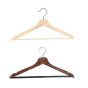 2PCS Multifunctional High Grade Solid Wooden Suit Hangers Coat Hangers with Anti-Rust Hooks and Non-Slip Bar (Natural and Walnut Finish)