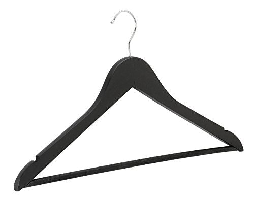 Florida Brands 48 Pack Solid Black Wood Suit Hangers | Standard Size Suit Hangers with Non Slip Bar and Precisely Cut Notches| Polished Chrome Hook |Durable Wooden Hangers