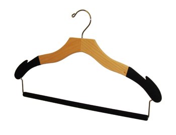Solid Maple Suit Hanger with Flocked Trouser Bar - Box of 20