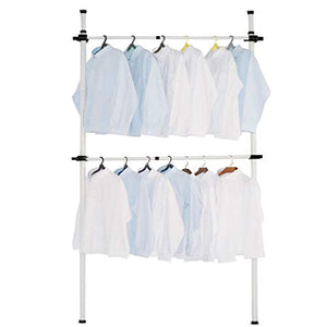 Asunflower Clothes Rack Hanger, Clothes Bar No Drilling 2-Tier Adjustable Garment Rack Heavy Duty Clohthing Organizer System