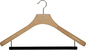 Deluxe Wooden Suit Hanger with Velvet Bar, Natural Finish & Chrome Swivel Hook, Large 2 Inch Wide Contoured Coat & Jacket Hangers (Set of 6) by The Great American Hanger Company