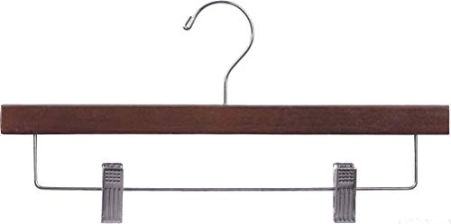 Rubberized Wooden Pant Hanger with Walnut Finish and Adjustable Cushion Clips, Rubber Coated Bottom Hangers with Chrome Swivel Hook (Set of 100) by The Great American Hanger Company