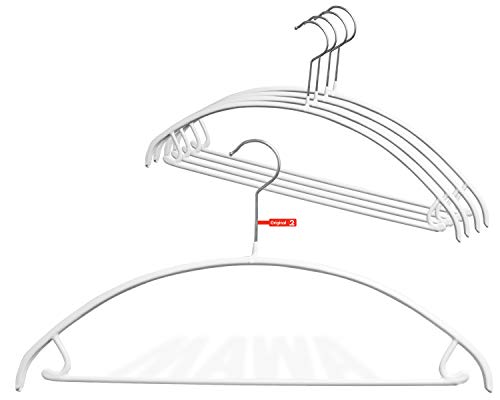 MAWA Euro Series Non-Slip Space-Saving Clothes Hanger with Bar and Hooks Style 42/U for Pants and Skirts, Pack of 5, White, 5 Piece