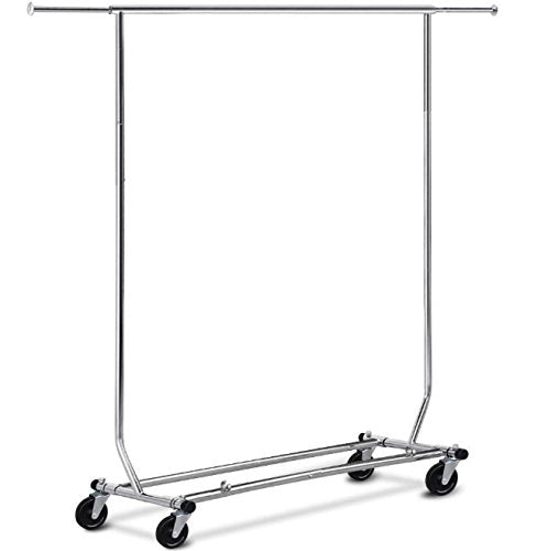 Brother123shop Clothing Rack Collapsible Bar Commercial Wheels Rolling Duty Heavy Tier Stand 250LBS