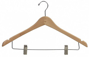 The Great American Hanger Company Curved Wood Combo Hanger w/Adjustable Cushion Clips, Box of 100 17 Inch Wooden Hangers w/Natural Finish & Chrome Swivel Hook & Notches for Shirt Jacket or Dress