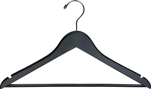 The Great American Hanger Company Black Wood Suit Hanger w/Solid Wood Bar, Box of 50 Space Saving 17 Inch Flat Wooden Hangers w/Chrome Swivel Hook & Notches for Shirt Dress or Pants