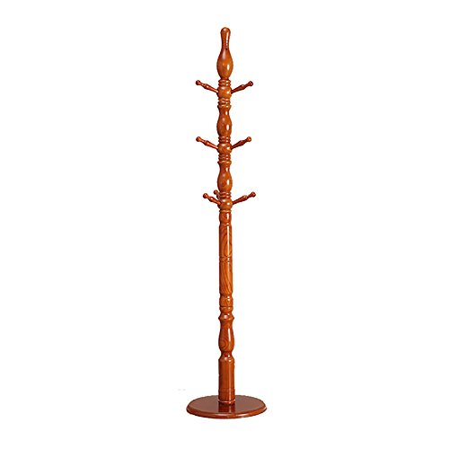 LXLA-Coat rack Floor Hanger Assembly Solid Wood Home Bedroom Clothes Rack European Modern Simple (Color : Teak color)