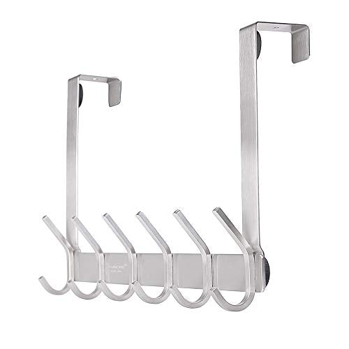 YUMORE Over The Door Hook, Stainless Steel Heavy Duty Door Hanger for Coats Robes Hats Clothes Towels, Hanging Towel Rack Organizer, Easy Install Space Saving Bathroom Hooks