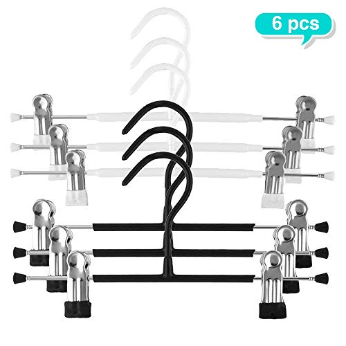 6PCS Pant Skirt Hangers , Clothes Closet Space Saver With 2 Mental Adjustable Clips , 12.2