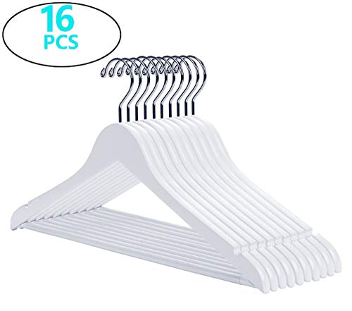 Nature Smile Premium Solid Lotus Wooden Suit Hangers, 16 Pack - Wood Suit Coat Clothes Hanger, White Color Finished with Non-slip Bar