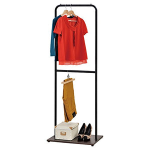 Adjustable Height Single Bar Garment Rack, Metal Pipe Design Clothes Hanger with Wood Base