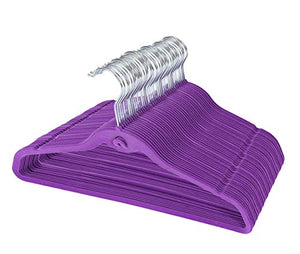 TQVAI Cascading Velvet Hangers with 360 Degree Swivel Hooks Ultra Thin No Slip, 50 Pack, Purple