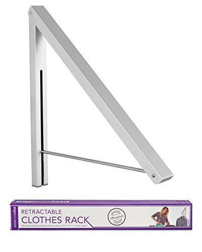 Stock Your Home Folding Clothes Hanger Wall Mounted Retractable Clothes Drying Rack Laundry Room Closet Storage & Organization, Aluminum, Easy Installation – Silver