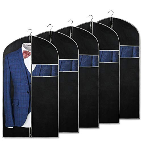 Syeeiex 40 inch Suit Bags for Storage and Travel with Clear Window and ID Card Holder for Suit, Jacket, Skirt, Shirt and Coat, Set of 5
