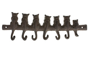 Comfify 7 Cats Cast Iron Wall Hanger - Decorative Cast Iron Wall Hook Rack - Vintage Design Hanger with 4 Hooks - Wall Mounted | 12.4 x 3.9” - with Screws and Anchors CA-1504-21-BR