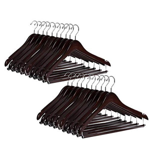 Quality Hangers Wooden Hangers Beautiful Sturdy Suit Coat Hangers with Locking Bar Chrome Hooks (20)