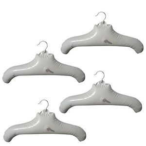 NewFerU Inflatable Hanger Travel X 4, White Round Shoulder, Portable Folding Clothes Drying Rack with Metal Hook, Space Saving Coat Storage Set Non Slip Foldable for Home Car Camping Indoor Outdoor