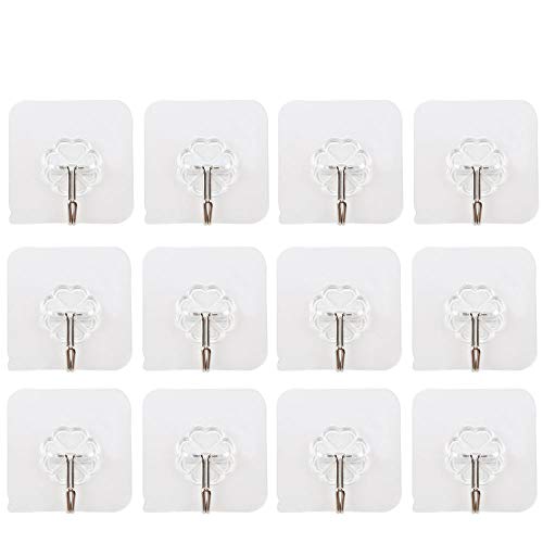 Dayree 12pcs 22Lb Adhesive Wall Hooks Heavy Duty Plastic Sticky Hangers Nail Free Ultra Strong Waterproof Removable Hanger Home Office Bathroom Suitable on Glass, Wood, Granite, Ceramic