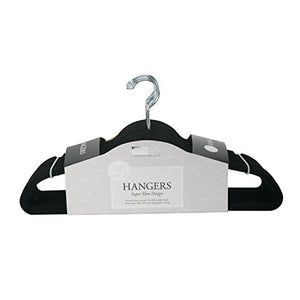 Simplify Hangers/Plastic/Velvet Covering with Zinc Hooks for Clothes - Black - Pack of 25 - 9"x 17.70" x 0.16"