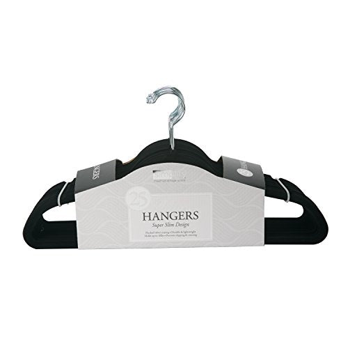 Simplify Hangers/Plastic/Velvet Covering with Zinc Hooks for Clothes - Black - Pack of 25 - 9