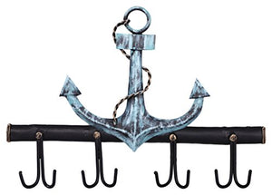 Crafia Decorated Wall Mounted Nautical Anchor Shape Iron Key Holder and Key Hooks | Decorative Unique Key Organizer Rack with 8 Hooks