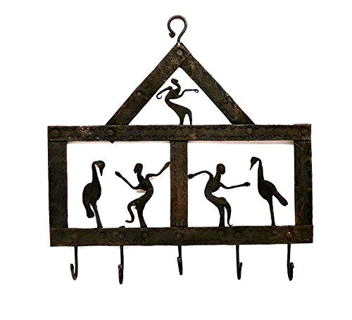 Chinhhari Arts, Original Creative Wrought Iron Tribal Dance Key Chain Holder for Entryway, Kitchen, Office, Living Room, Wall Decor Art - Wall Mount (14 X 8 inch)