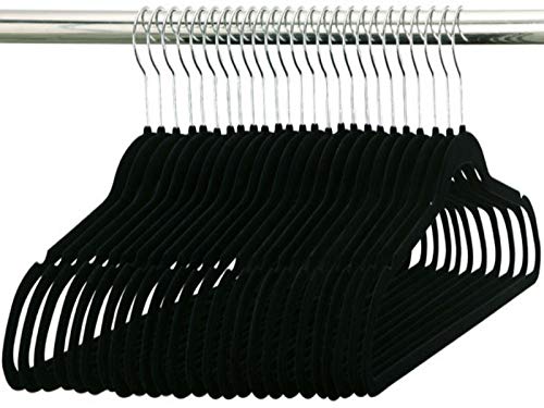Durable Non-Slip Standard Black Velvet Hangers-50 pack-Coat & Clothes Hanger 17.5 inch widht