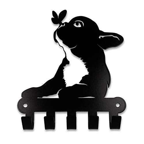 Pet Deco Key Holder for Wall, Kitchen or Entryway | Easy Wall Mount 5 Hooks Key Rack Organizer for Home or Office | Featuring French Bulldog and a Butterfly | Decorative Holder for Keys, Dog Leash’s