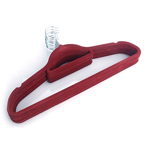 Plastic Flocking Clothes Hangers - Suit Hangers (10-pack,17.71 x 0.2 x 9.65 in) Swivel Hook with Rail Strong and Durable Clothes Hangers Hold Up-To 10 Lbs, for Coats, Jackets, Pants, Wine Red