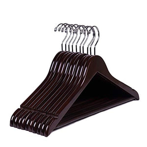 Amber Home Premium Walnut Color Wood Bridal Dress Hangers, Shirt Coat Hangers, Suit Hangers, Pants Hangers with Non-Slip Bar Smooth Finish- Well Cut Notches 10 Pack