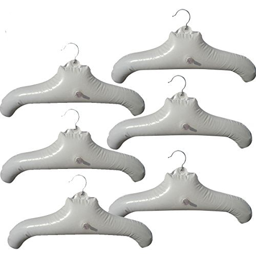 NewFerU Inflatable Hanger Travel X 6, White Round Shoulder, Portable Folding Clothes Drying Rack with Metal Hook, Space Saving Coat Storage Set Non Slip Foldable for Home Car Camping Indoor Outdoor