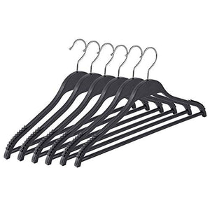 Super Heavy Duty Plastic Coat Hanger - Non Slip & Space Saving Suit Hanger - Clothes Hangers Hook Swivel 360-6 Pack Black