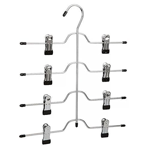 YUREN 4-Tier Pants Skirt Hangers Chrome Organizer-6 pack