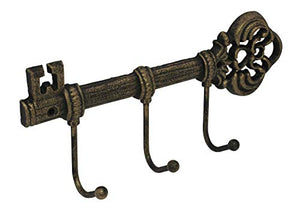 Cast Iron Wall Hook -Brass Color- Key Shaped Key Rack - Vintage Decor Hanging Key Holder - Three Hooks - Key, Hat, Bag, Coat, Towel Hook - Vintage Hooks