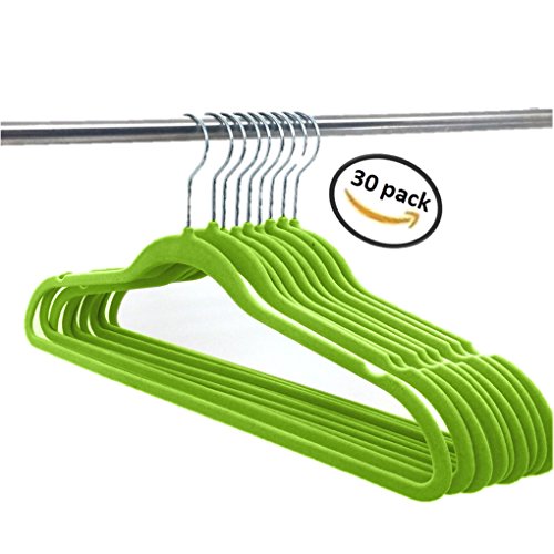 Elaine Karen Deluxe Designer Non Slip Heavy Duty Velvet Hangers – Green – 30pk